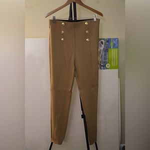 NWOT Tan and Gold Button Detail High Rise Zara Pants/Leggings Size XL
